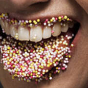 Female' Tongue And Lips Covered In Sugar Sprinkles Art Print