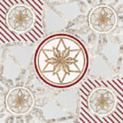 Festive Sparkly Geometric Glyph Art In Red Silver And Gold N.0077 Art Print