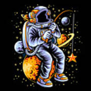 Fishing Astronaut Fisherman Space Cosmic Spaceman Art Print