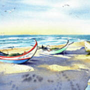 Fishing Boats At Mira Beach In Portugal Art Print