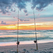 Fishing Rods At Sunset Art Print
