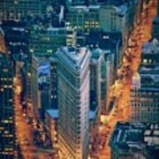 Flatiron Building At Night - New York City - Manhattan Art Print