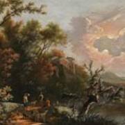 Flemish School Century An Italianate Landscape With Shepherds Art Print