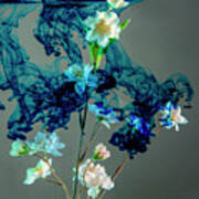 Floating Blue Cloud Surrounding Flowers Art Print
