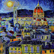 Florence Rooftops And Duomo Night View Art Print