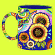 Flower Coffee Cup #1 On Chartreuse, Mexican Style Art Print