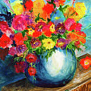 Flowers In Blue Bowl Art Print
