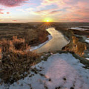 Flowing To The Sun 2 -  Sunset Panorama Of Little Missouri At Wind Canyon- Badlands National Park Nd Art Print