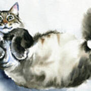 Fluffy Lucky Cat Painting Art Print