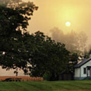 Foggy Memories - Cooksville Wi Schoolhouse In Foggy Fall Sunrise Art Print