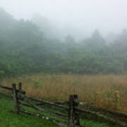 Foggy Pasture On The Blue Ridge Parkway Art Print