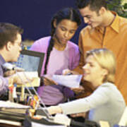 Four People Standing In Office, Close-up Art Print