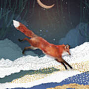 Fox And Moon Art Print