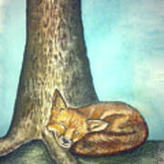 Fox And Tree Art Print