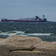 Freighter At Whitefish Point Art Print