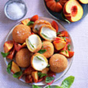 Fried Mozzarella With Tomatoes And Peaches Art Print