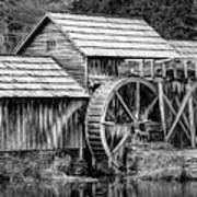 Frozen Mabry Mill Monochrome Panorama - Virginia Blue Ridge Parkway Art Print