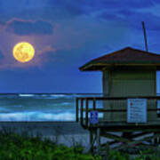 Full Moon At Jupiter Beach Atlantic Ocean Art Print