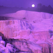 Full Moon Sets Over Minerva Springs On A Winter Morning Yellowstone National Park Art Print