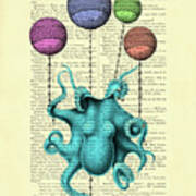 Funny Blue Octopus Art Print