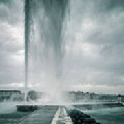 Geneva's Jet D'eau In Stormy Turmoil Art Print