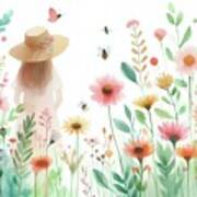 Girl In Flower Garden Art Print