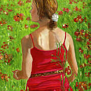 Girl In Poppy Field Art Print