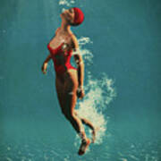 Girl Swimming Underwater Art Print