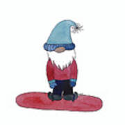 Gnome On Snowboard Art Print