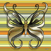 Gold Butterfly On Yellow Stripes Art Print