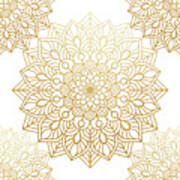 Gold Mandala Pattern In White Background Art Print