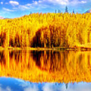 Reflections Of Golden Aspen Trees Over A Fairplay, Colorado Autumn Scene Art Print