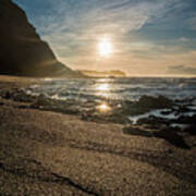 Golden Sunlight Reflection On Sand Beach At Punta Samara Art Print