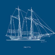 Goleta - Traditional Greek Sailing Ship - Blueprint Art Print