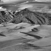 Great Dunes And Shadows Below The Mountain Peaks Black And White Art Print