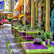 Green And Purple Sidewalk Cafe #2 Art Print