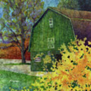 Green Barn - Forsythia Art Print