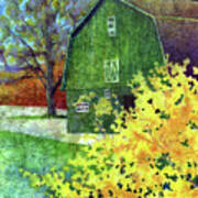 Green Barn - Pastel Colors Art Print