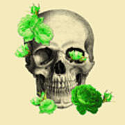 Green Floral Skull Art Print
