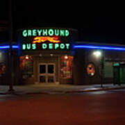 Greyhound Bus Depot Sign Neon Art Print