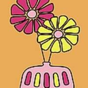 Groovy Pink And Yellow Flowers On Melon Art Print