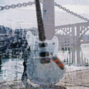 Guitar By The River Art Print