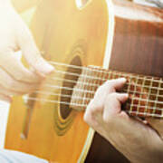 Guitar. Man Plays The Guitar Closeup Art Print