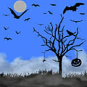 Halloween Tree Blue Pane 2 Art Print