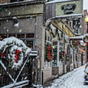 Hanover Street Christmas Snowstorm North End Boston Ma Art Print