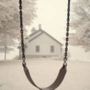 Go To Your Happy Place - Historic Cooksville Wi Schoolhouse With Swing On Foggy Morning Art Print