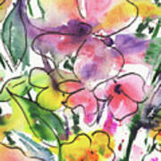 Happy Garden Flowers In Pink And Yellow Watercolor Ii Art Print