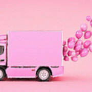 Happy Pink Balloons Truck Art Print