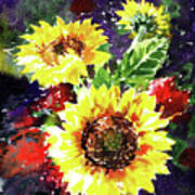Happy Splash Of Watercolor Sunflowers Art Print