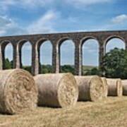 Hay Bales And Cynghordy Railway Viaduct, Carmarthenshire, Wales, Uk Art Print